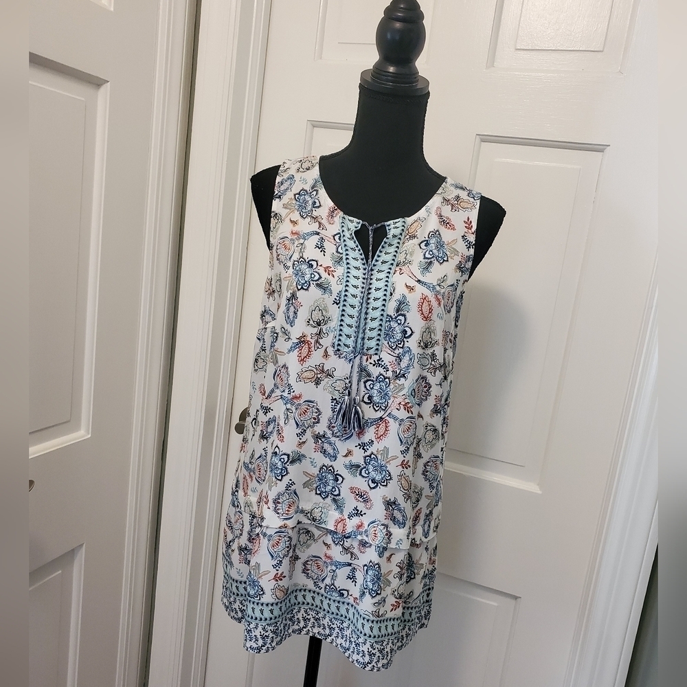 J. Jill Floral Print Sleeveless 100% Rayon Top Size XS, Colorful, Preppy